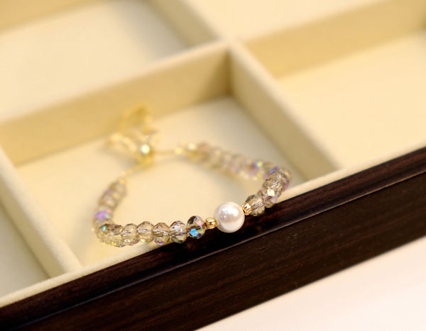 Violet Crystal beads bracelet with Pearl