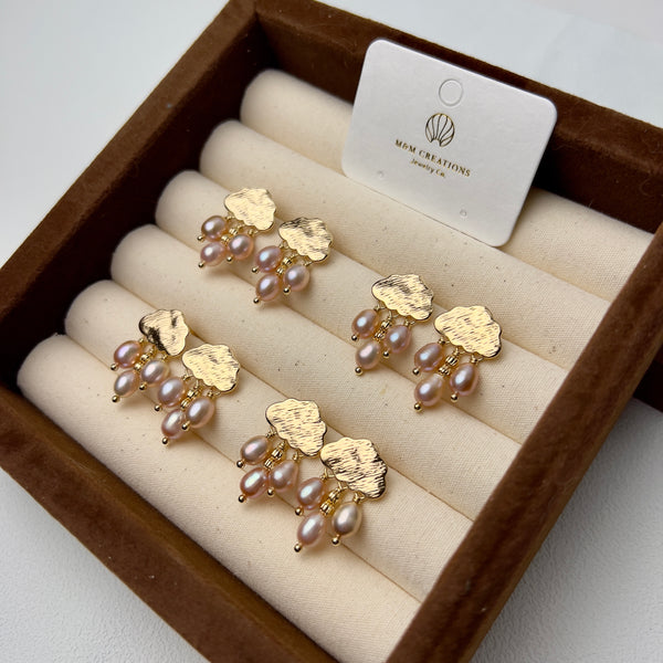 Celestial Whispers: 14k Gold-plated Cloud Ear Studs with Freshwater Pearls