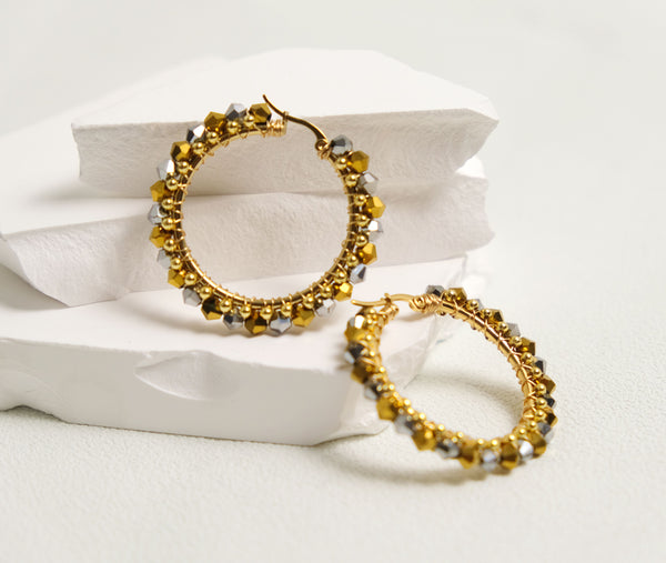 Handmade Gold and Silver beaded earrings