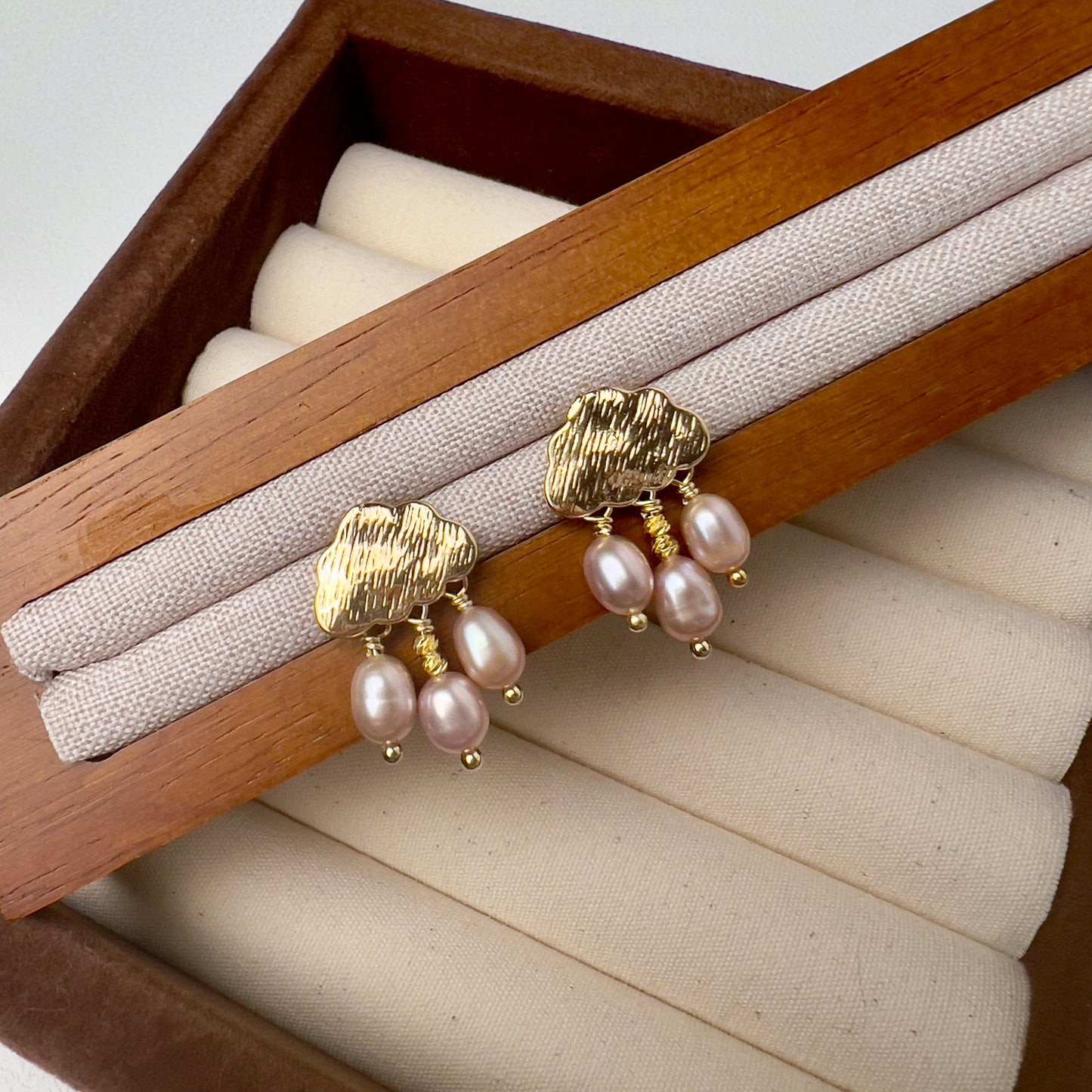 Celestial Whispers: 14k Gold-plated Cloud Ear Studs with Freshwater Pearls