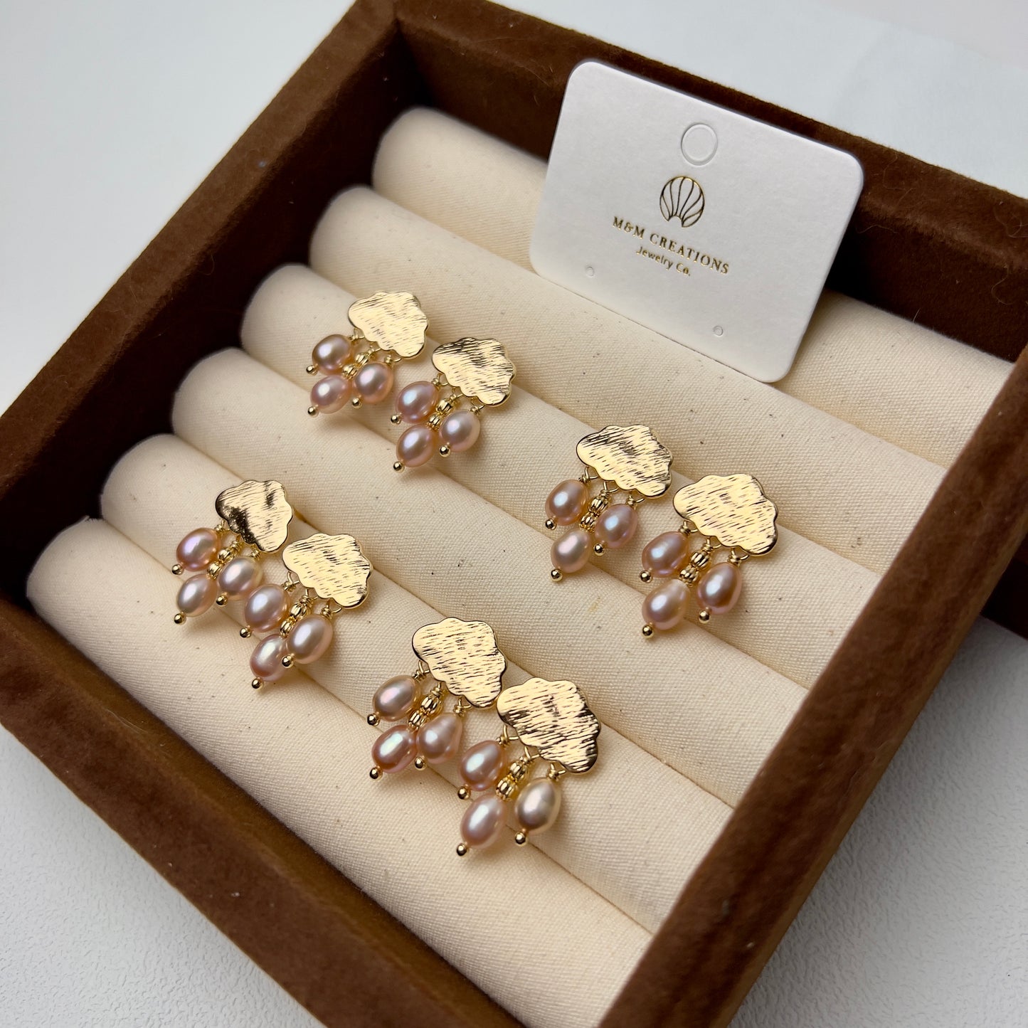 Celestial Whispers: 14k Gold-plated Cloud Ear Studs with Freshwater Pearls