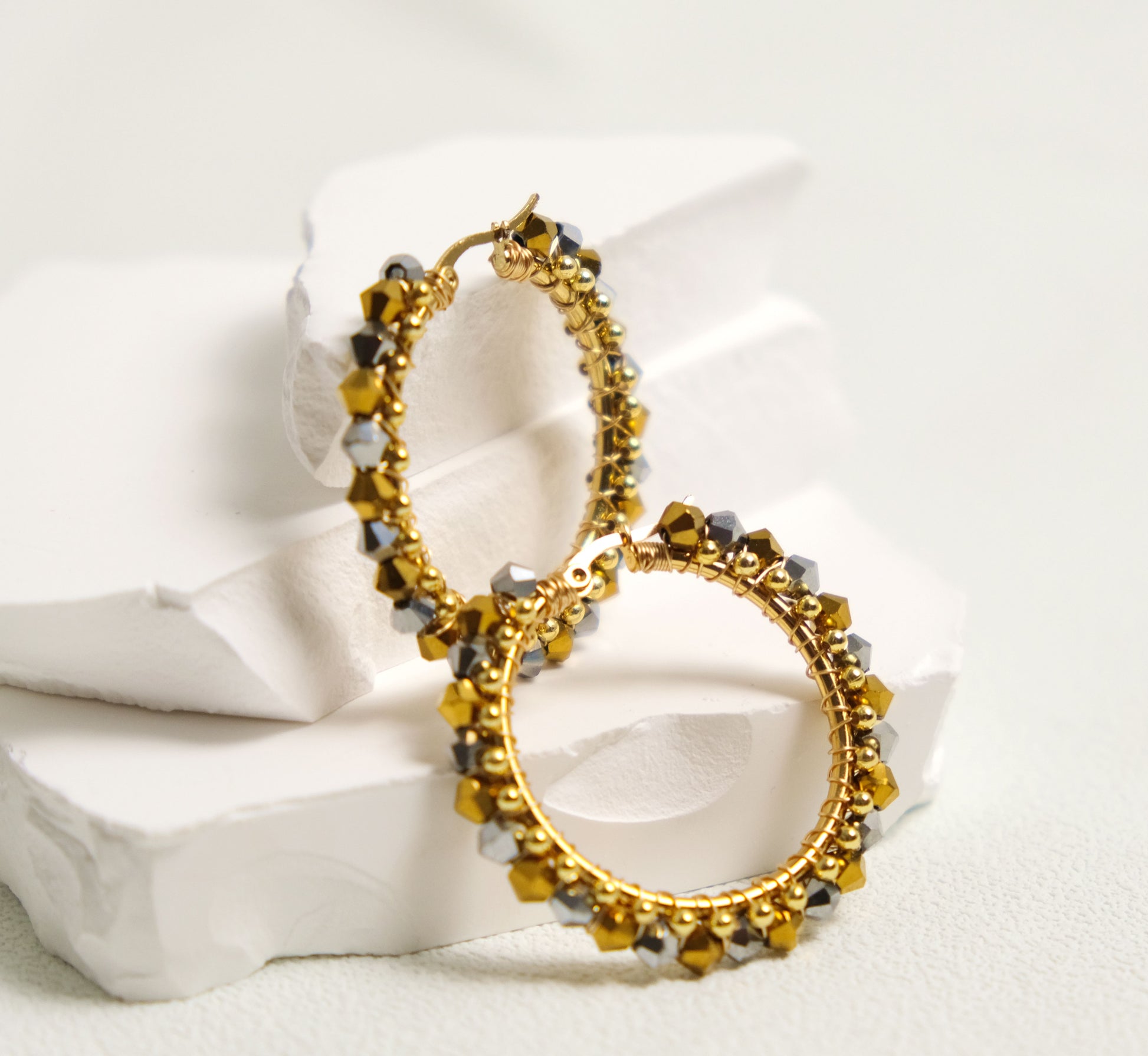 Handmade Gold and Silver beaded earrings